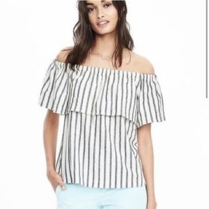Banana Republic Striped Blue and White Ruffle Off the Shoulder Top
